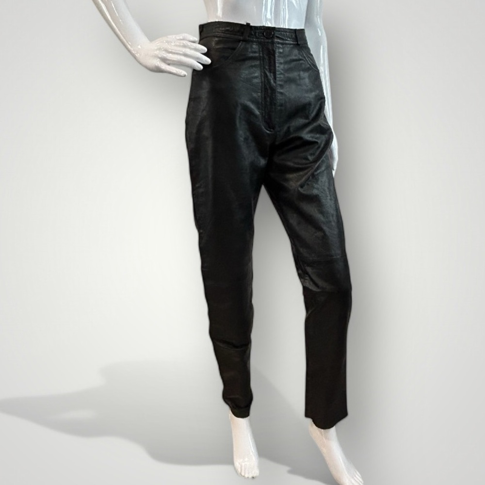 Custom Made Black Leather High Rise Straight Leg Pants